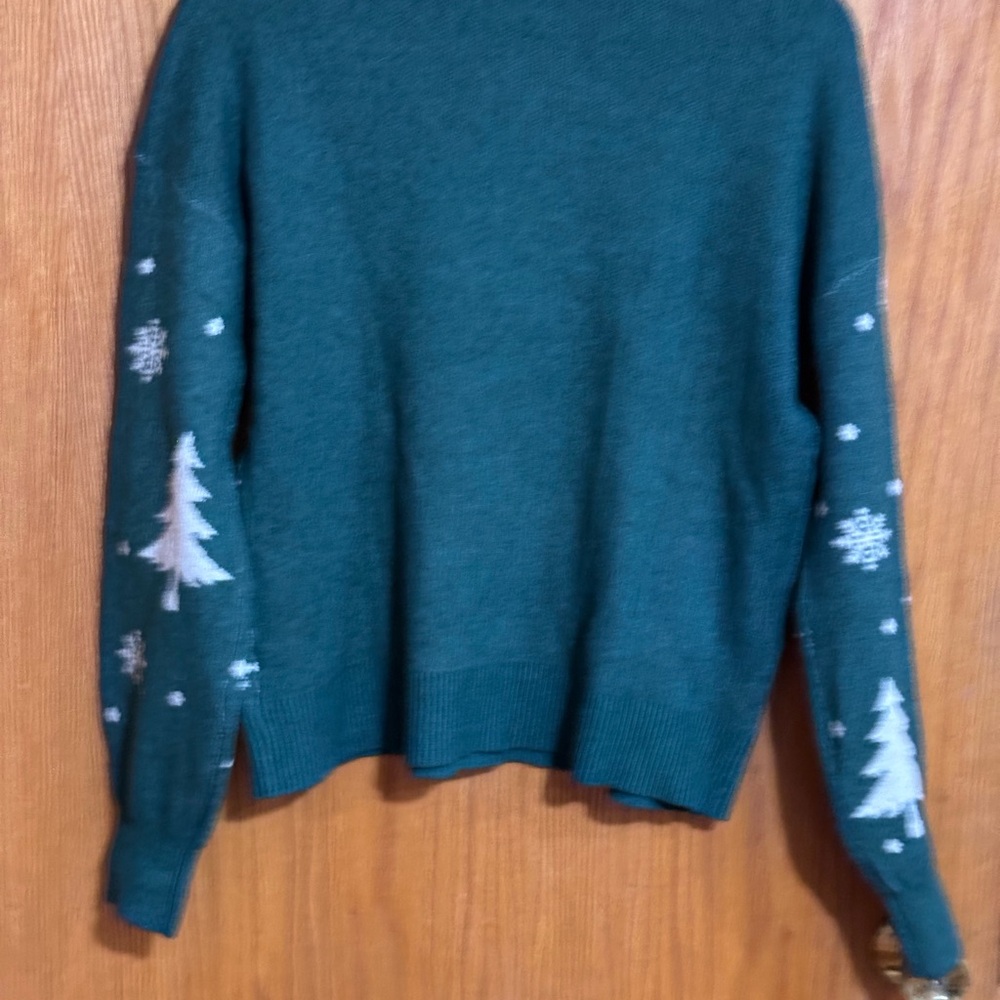 Maurices Green Sweater with White Snowflake and Tree Pattern - Picture 3 of 6
